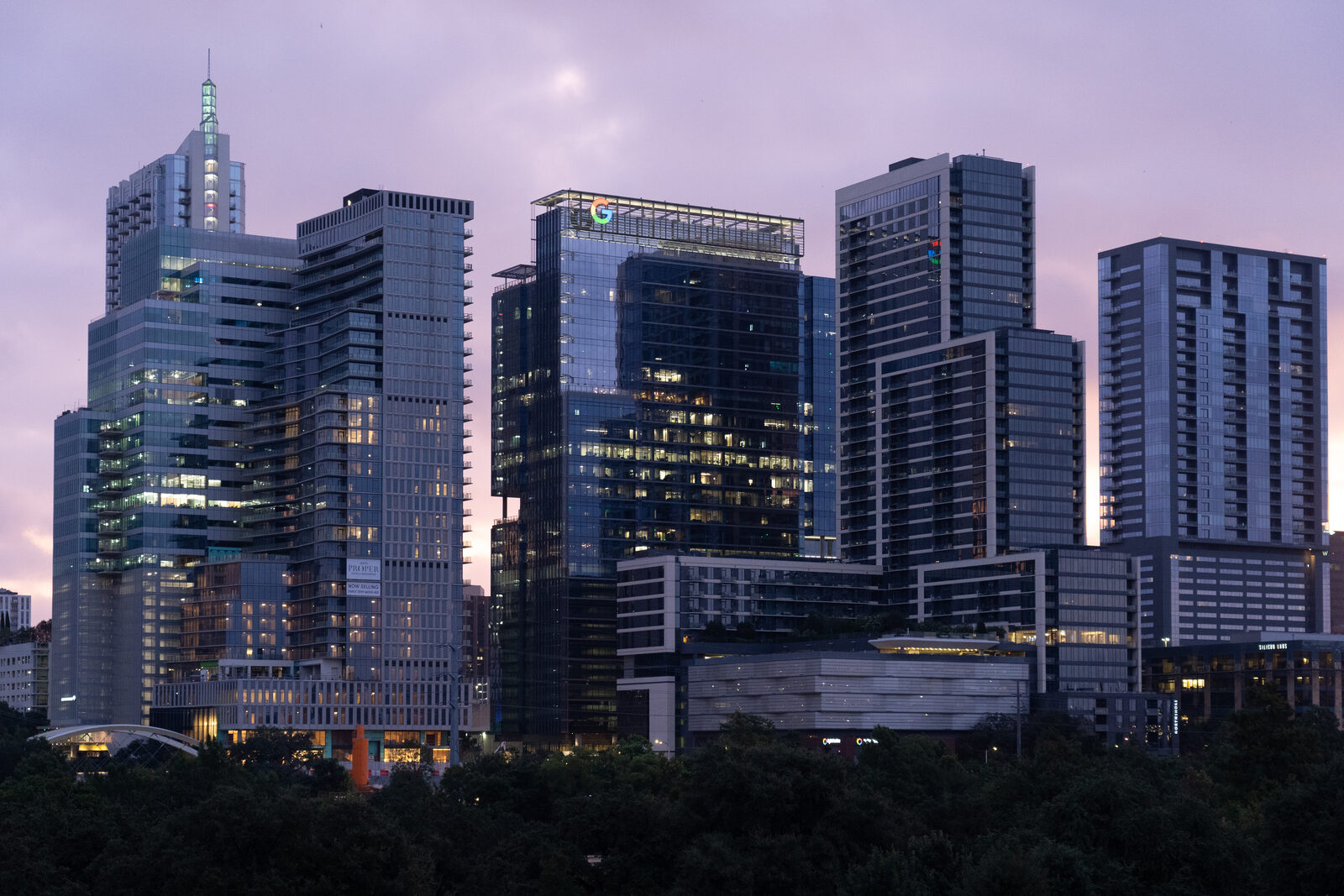 Downtown Austin office towers at sunrise