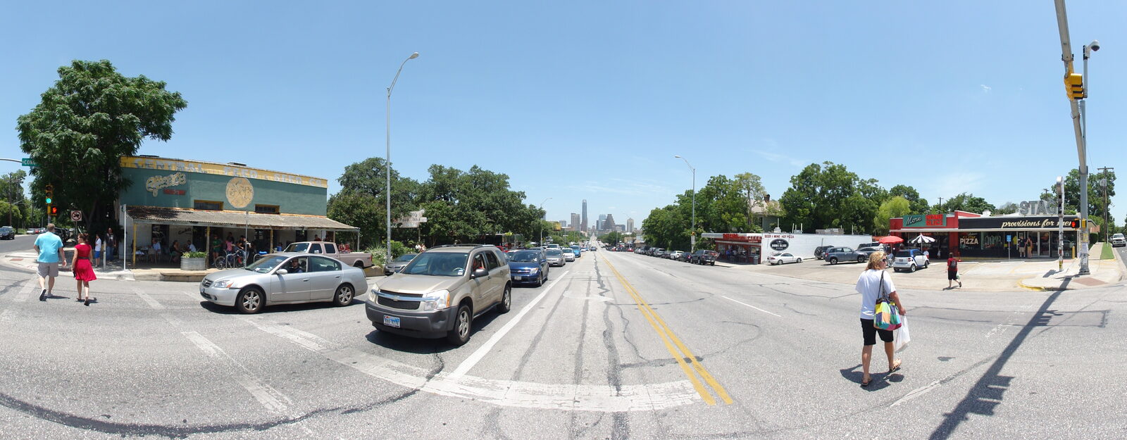 Pedestrians crossing South Congress Avenue in Austin